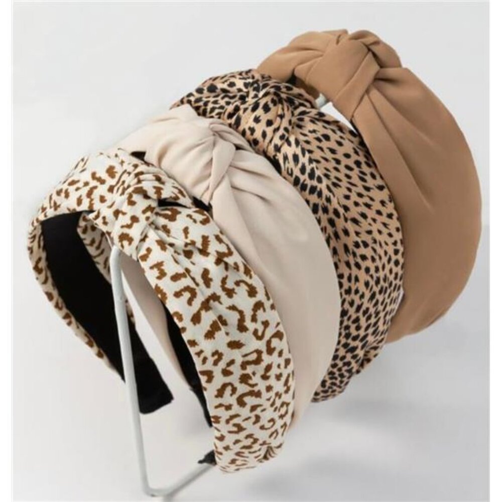 Knotted Headbands Leopard Print Top Knot Non Slip Wide Hairbands 4 Pack